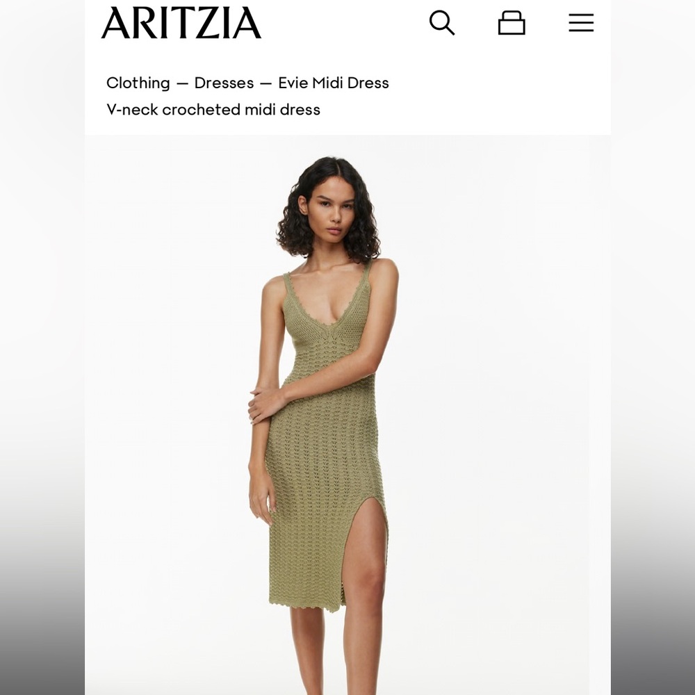 ARITZIA Olive Green Knit Dress with Side Slit